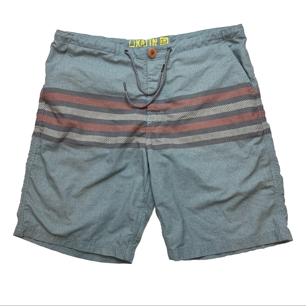 Katin Board Shorts Men 33 Surf Trunk 8” Blue Striped Swim USA Beach Pool Unlined